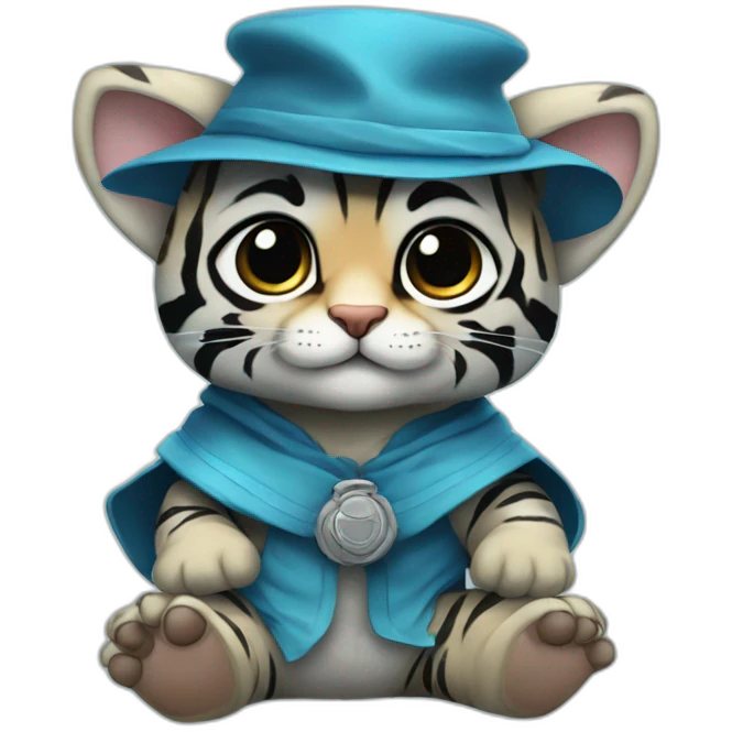 cutie blue tiger whole body sit similar to baby yoda with a mortarboard emoji