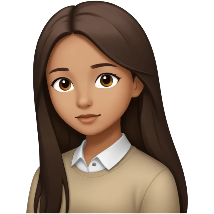 Feminine girl with light brown skin, dark straight long hair and dark eyes, profile picture style emoji
