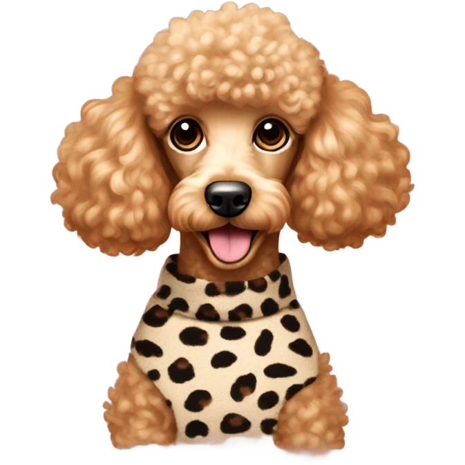 Apricot colored poodle wearing a leopard print sweater emoji