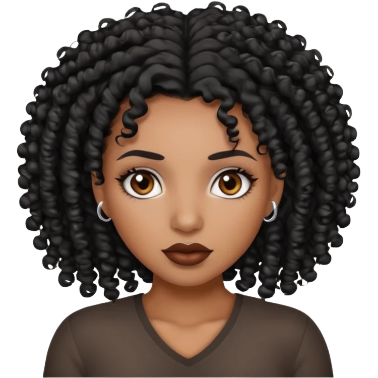 african american woman with curly blacky hair, grey eyes, and full lips and piercings emoji