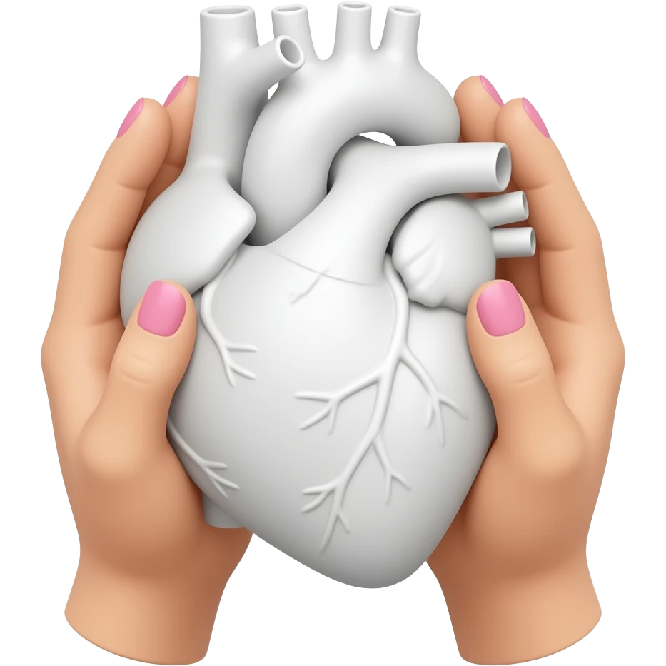 руки с маникюром нежно-розовооо цвета от первого лица по локоть держат анатомическое сердце белого цвета emoji