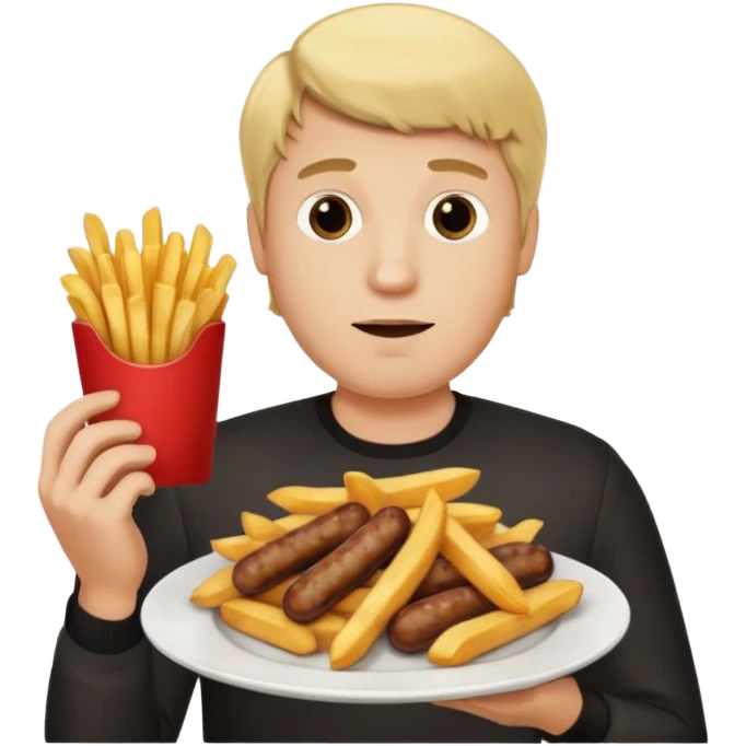 Hombre Rubio con una salchipapas pero la salchicha está quemada emoji