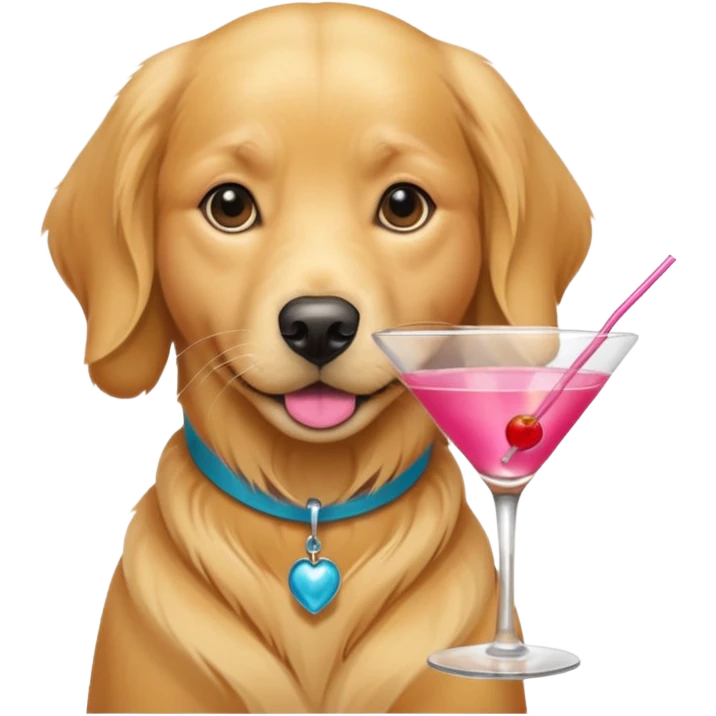 female golden retriever drinking pink martini  emoji