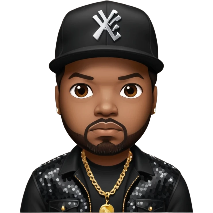 Ice Cube, Rapper with dark brown hair, black sequin outfit emoji