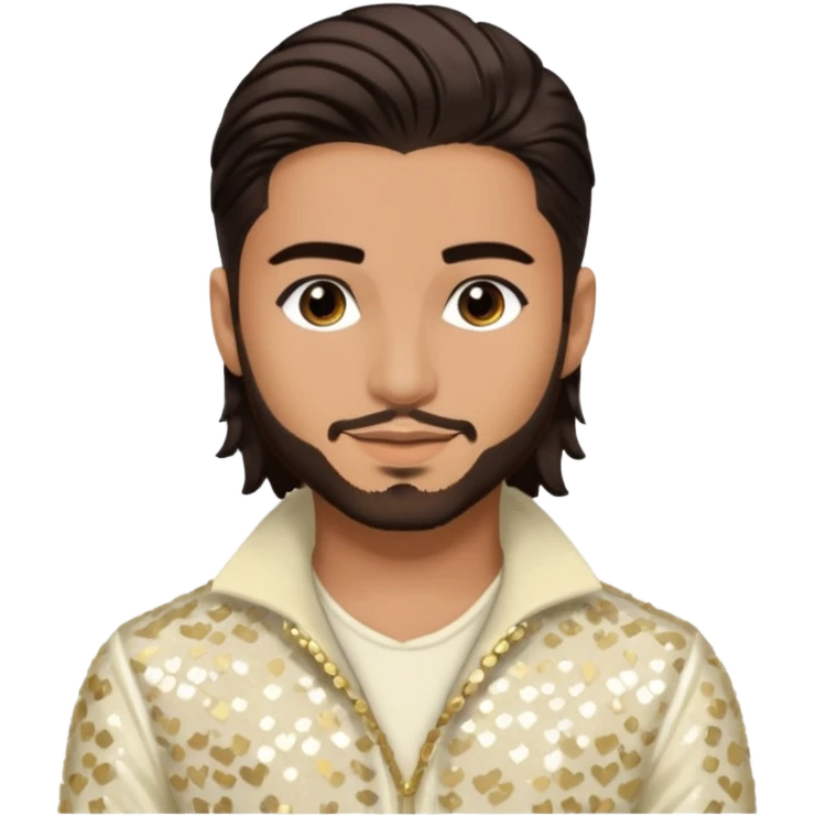 Maluma with dark brown hair, ivory sequin outfit emoji