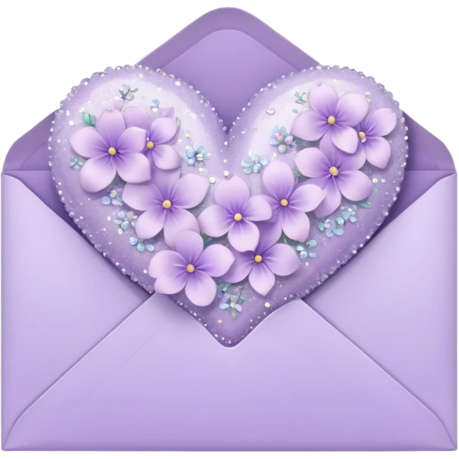 a closed pastel lavender lilac floral heart shiny sparkly glittery aesthetic romantic vintage envelope  emoji