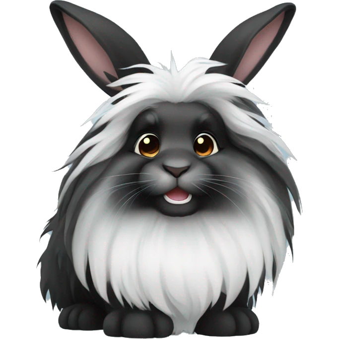 Fluffy black and white lionhead bunny emoji