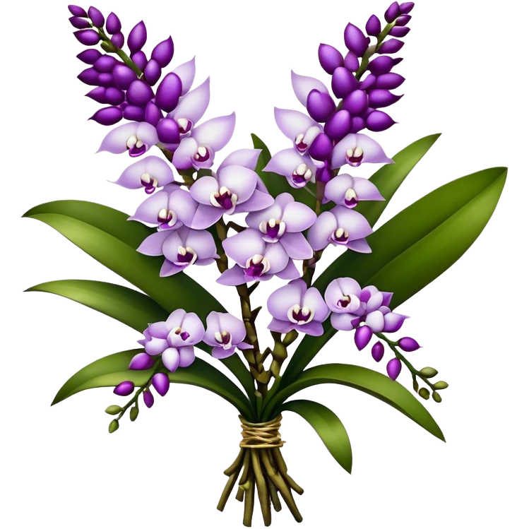 big bouquet white purple Rhynchostylis Orchid, stem, leaf, luxuriant emoji