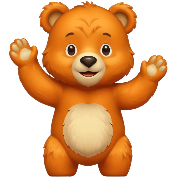 Create a orange friendly bear, make him look like from a kid cartoon and make him smile. Show his whole body. Make him look shy emoji