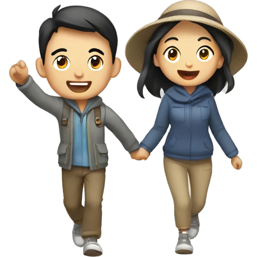 Cute young  Asian couple excitedly traveling  emoji