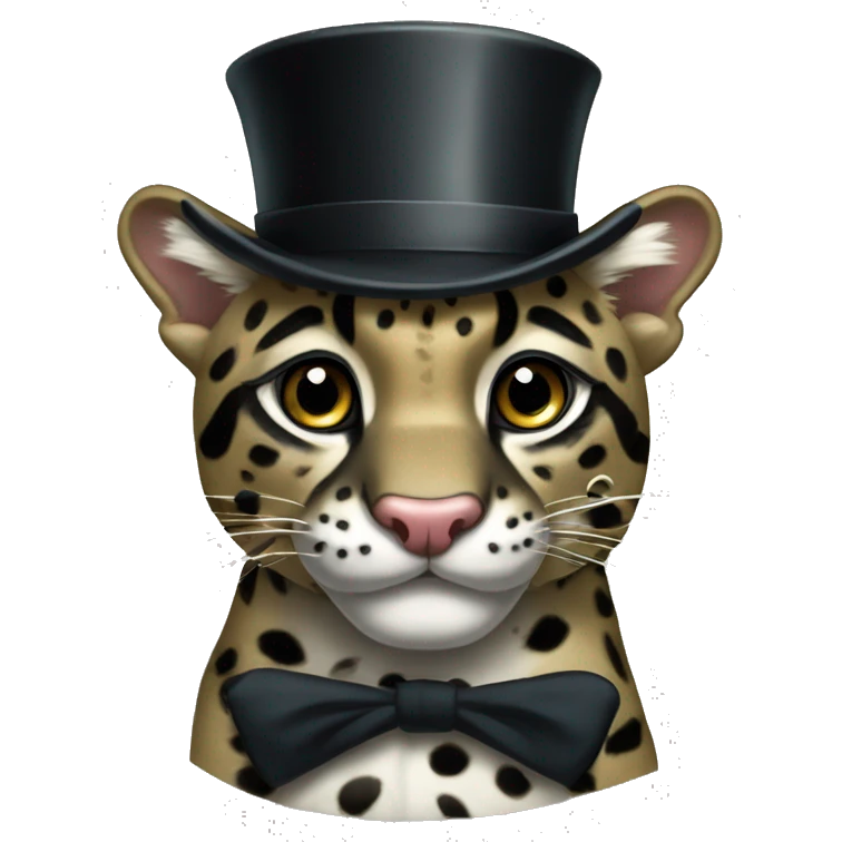 Clouded leopard with top hat and monocle emoji
