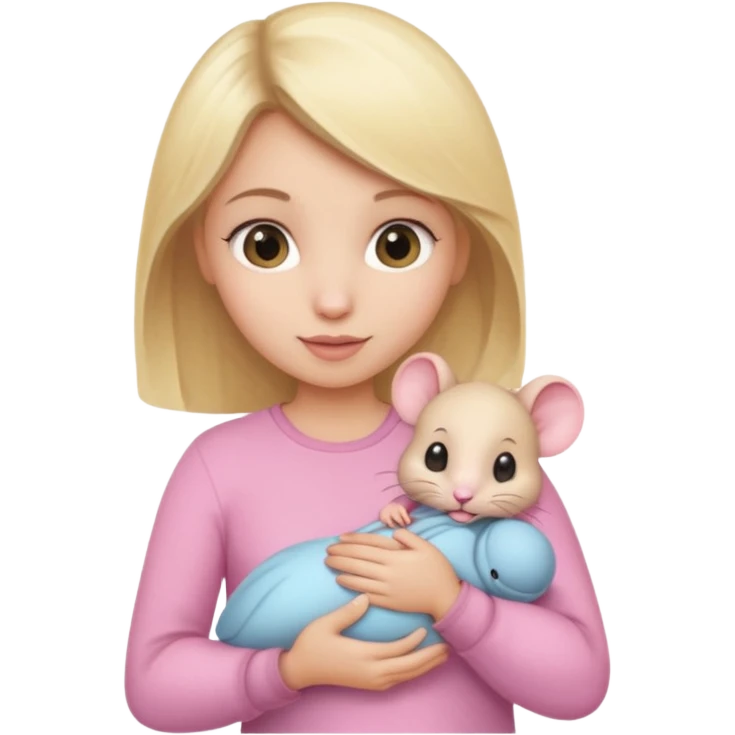 A blonde and brunette girl holding baby mouse emoji