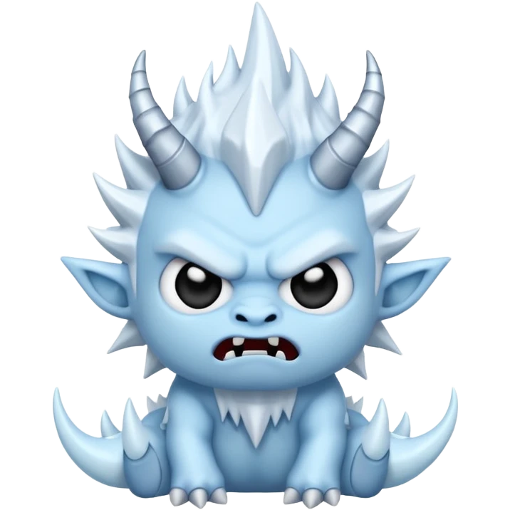 a cute grumpy chibi ice monster, scary, sinister emoji