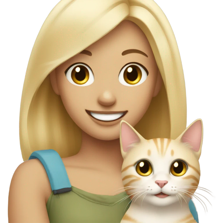 girl with blonde hair smiling with cat emoji
