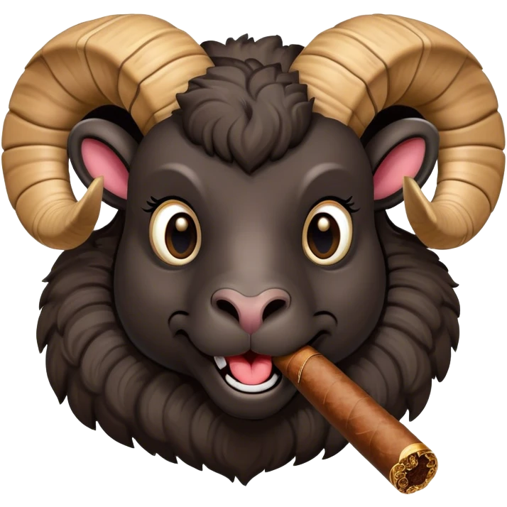 Big Black ram smiling head smoking cigar emoji