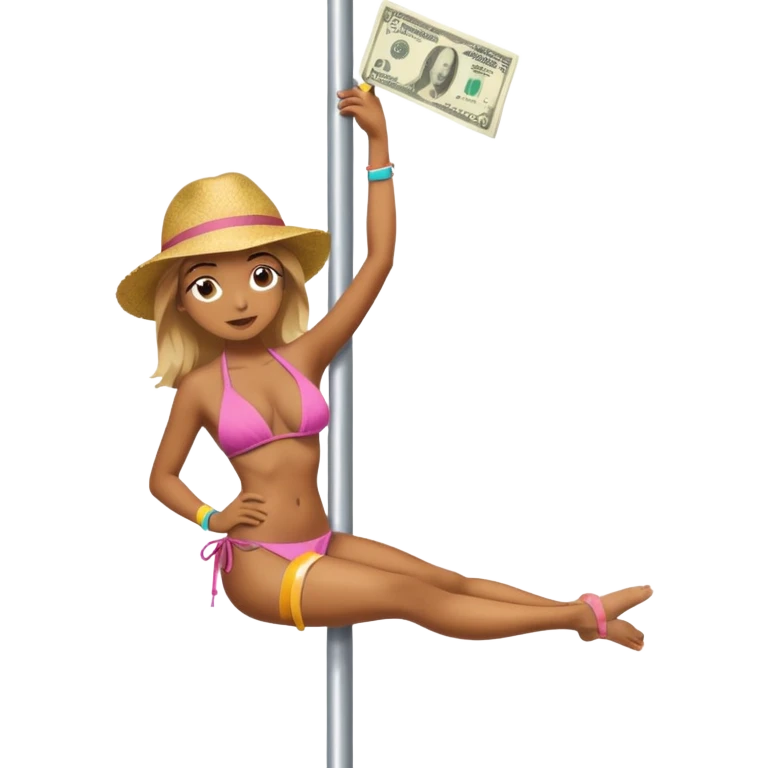 A stripper on a stripping pole with money emoji