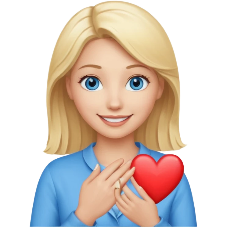 Une femme blonde yeux bleus qui envoi cœur emoji