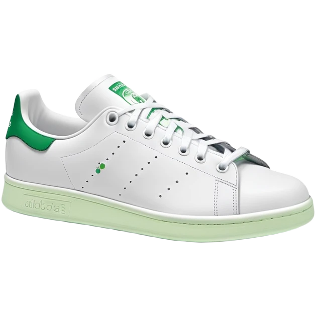 Classic white Adidas Stan Smith sneakers with green heel tab and Adidas logo, three perforated stripes on sides emoji