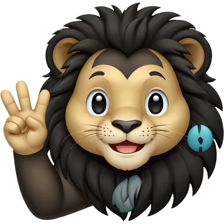 A cute black lion emoji in WhatsApp style, smiling and facing forward, making an OK hand gesture with his right hand and winking one eye. Flat design, soft gradients, rounded shapes, friendly expression, high contrast, clean vector look, centered on a transparent background. emoji