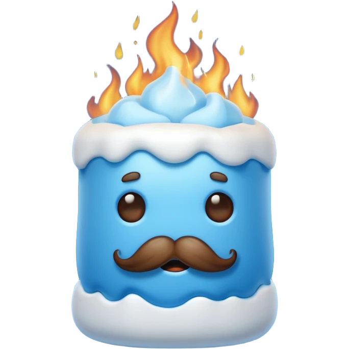 blue marshmallow on fire with mustache, just marshmallow emoji