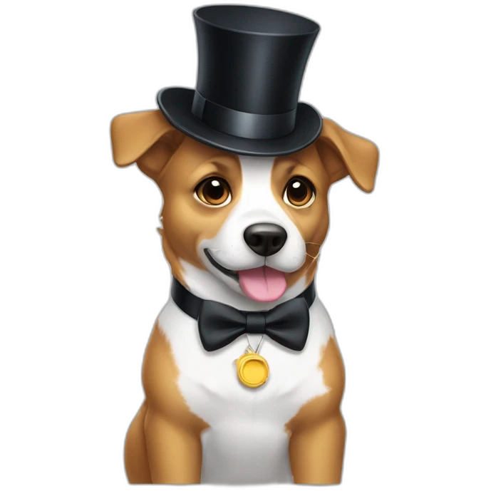 Doggo wearing a tower hat and tuxedo emoji