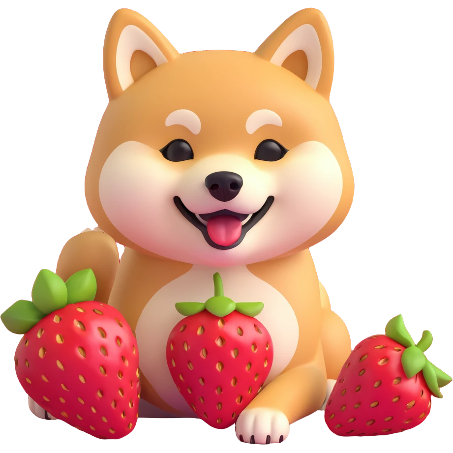 shiba inu eating strawberries emoji