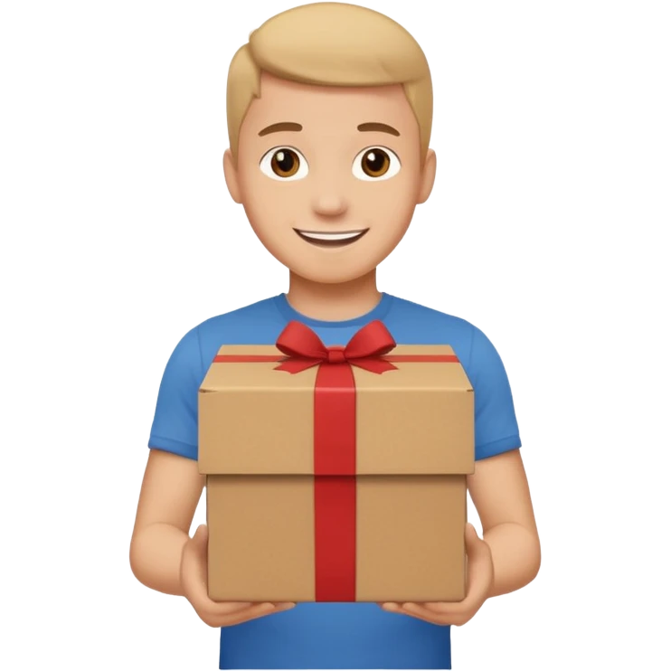 The smiling young man handed over his box. emoji