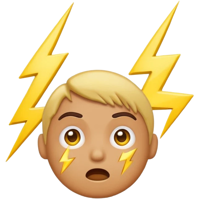 shocked emoji, lightning bolt above head emoji
