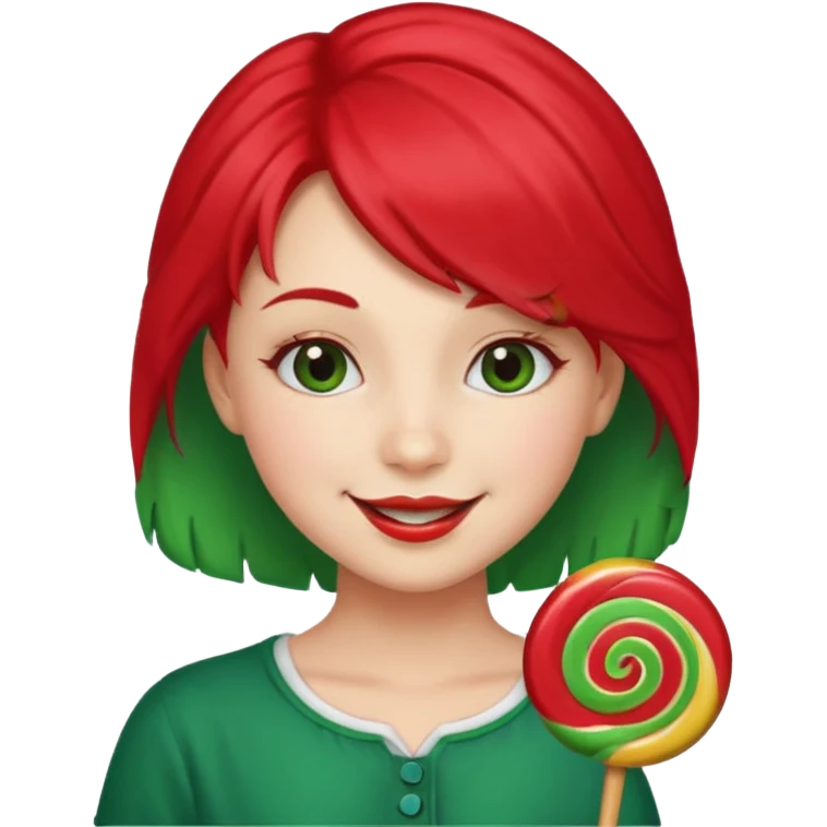 very pretty candy shop girl face with lollipop hair red and green combined emoji