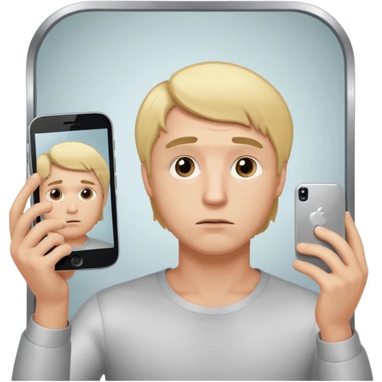 mirror selfie with smartphone sad men blond hairs, dick figure emoji