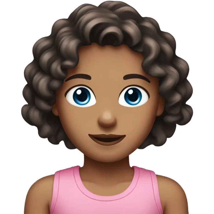Girl with dark brown hair and blue eyes wavy hair pink tank top emoji