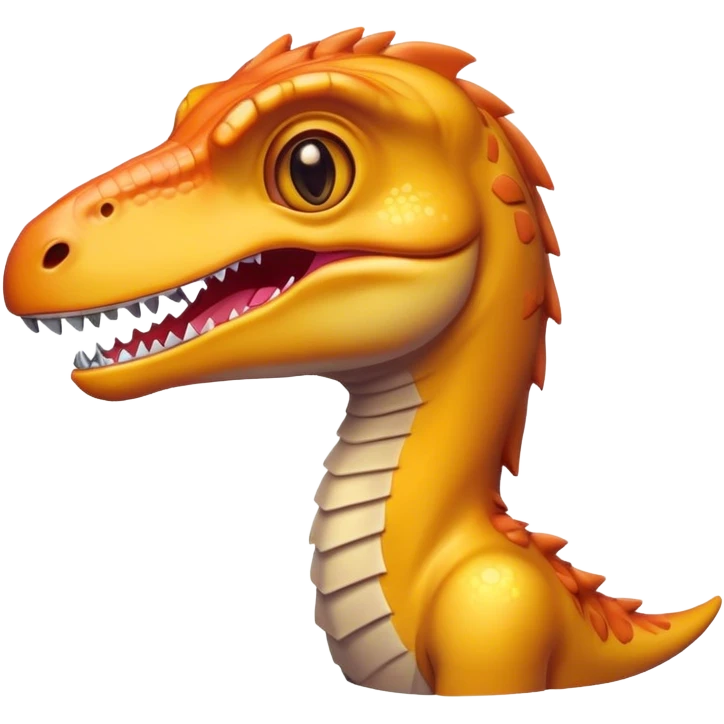 Cinematic Cute Velociraptor Portrait Emoji, Head tilted playfully with a mischievous grin, featuring a compact, agile form with bright, sparkling eyes and a slightly curved snout full of playful charm, Simplified yet irresistibly adorable features, highly detailed, glowing with a warm, inviting prehistoric glow, high shine, affectionate and lively, stylized with a touch of whimsical dinosaur mischief, soft glowing outline, capturing the essence of a mischievous yet endearing Velociraptor that seems as if it could dart out of the screen into your arms! emoji