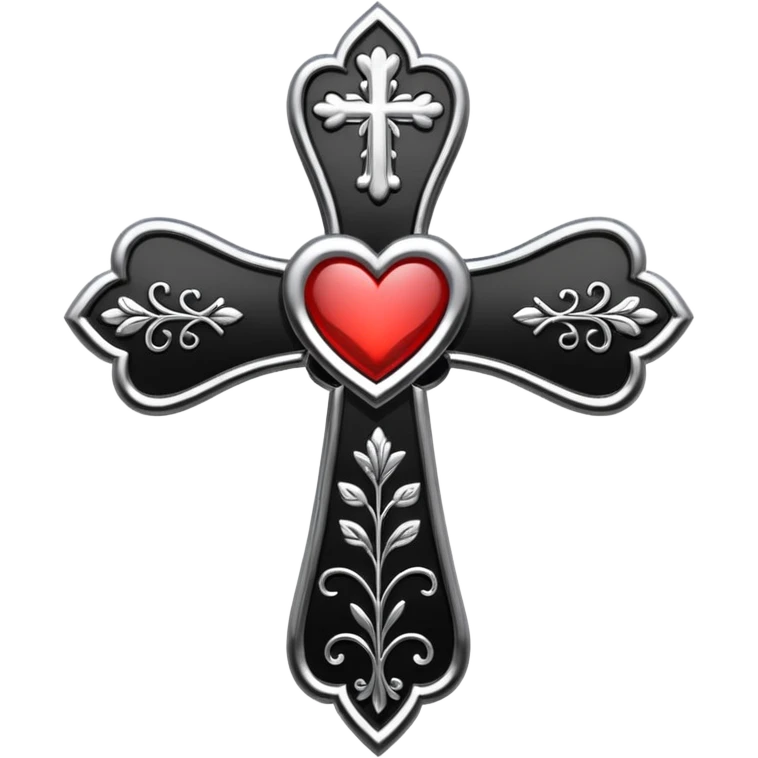 make a black chrome heart floral cross with white outline emoji