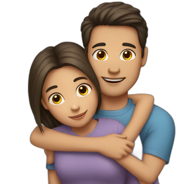 A girl hugs both her parents (light skin color, dark hair) emoji