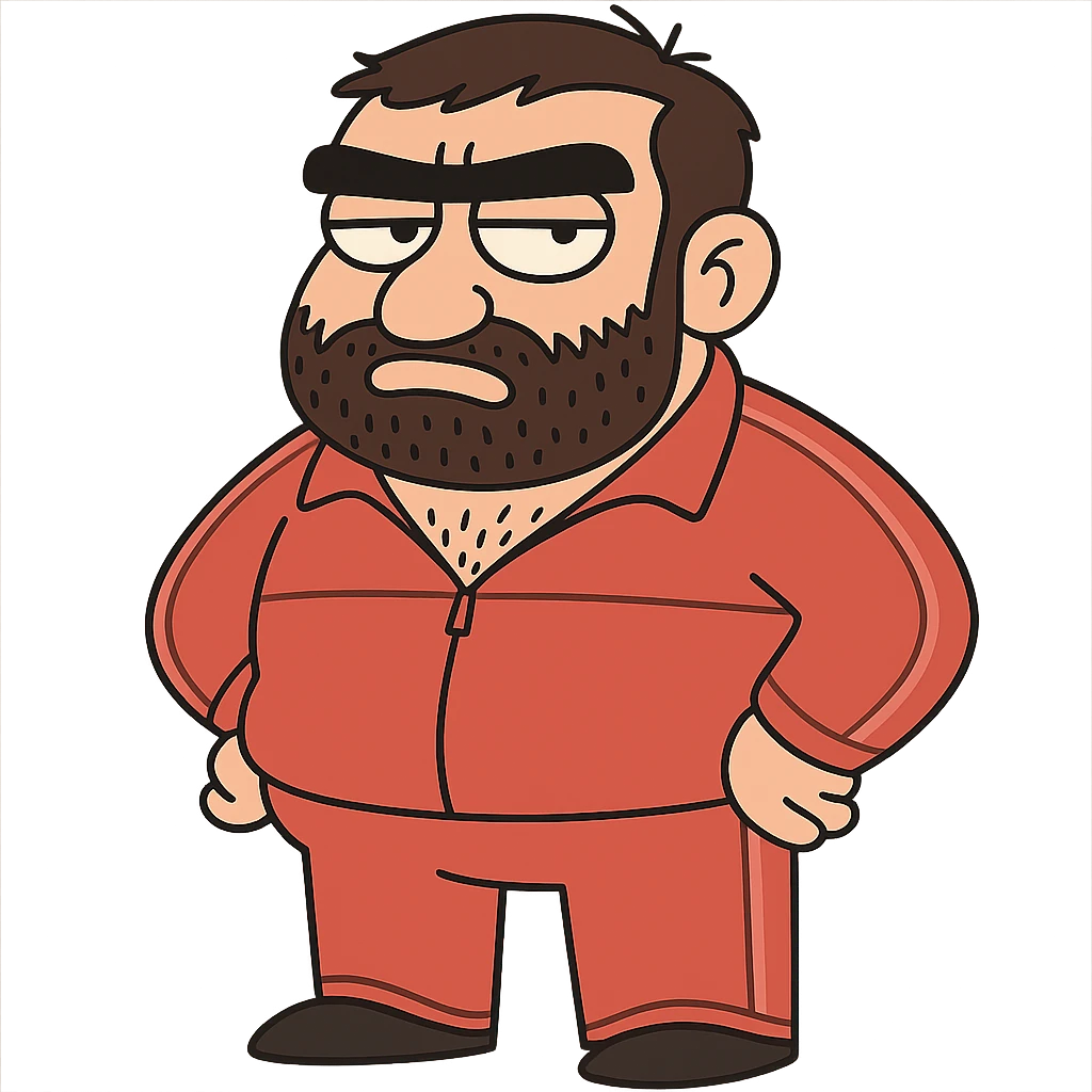 Recep İvedik Turkish comedy character iconic look big eyebrows beard red tracksuit simple cartoon emoji