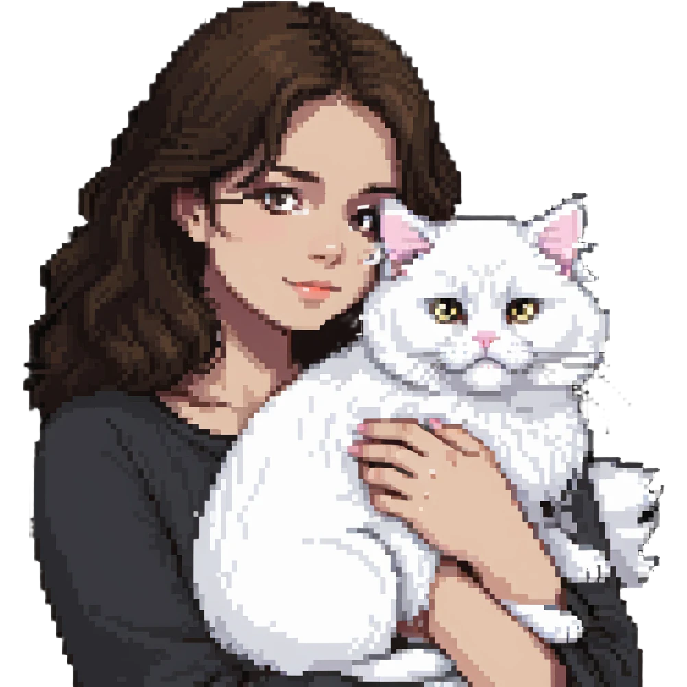 brunette girl snuggling white Persian cat emoji