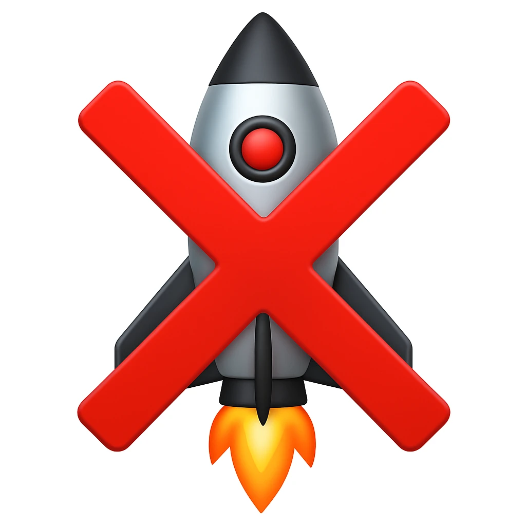Make the X cross go from side to side, extending outside the rocket, in emoji style. The style should resemble apple style emojis with clear and concise design, focusing on the X cross extending beyond the rocket's sides. emoji