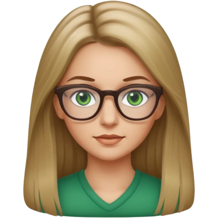 White woman,dark blonde hightlights, glasses, green eyes, long hair emoji