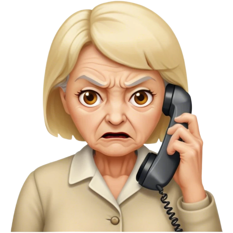 Short Blonde  70 year old woman on the phone angry emoji