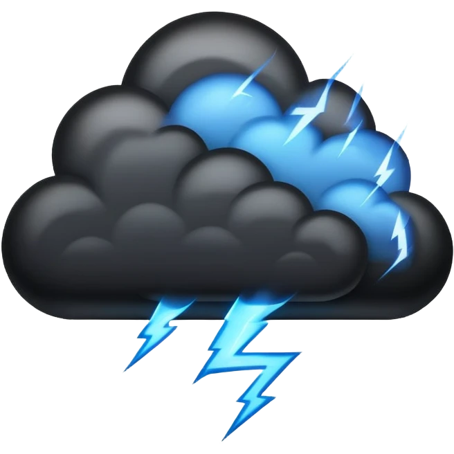 black cloud with blue lightning emoji
