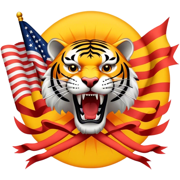 A flag where Tiger is roaring and a sun is behind and two guns cross behind the tiger emoji