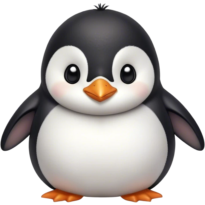 Cinematic chubby penguin, round fluffy body, tiny beak and feet, soft glowing feathers, gentle happy eyes, slightly tilted head, warm and irresistibly cute. emoji