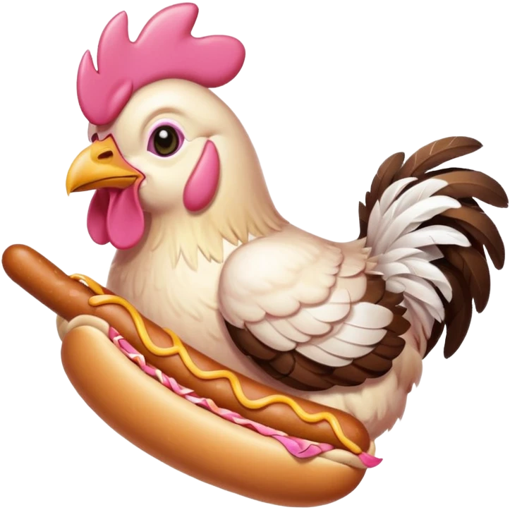 Chicken eating a hotdog emoji
