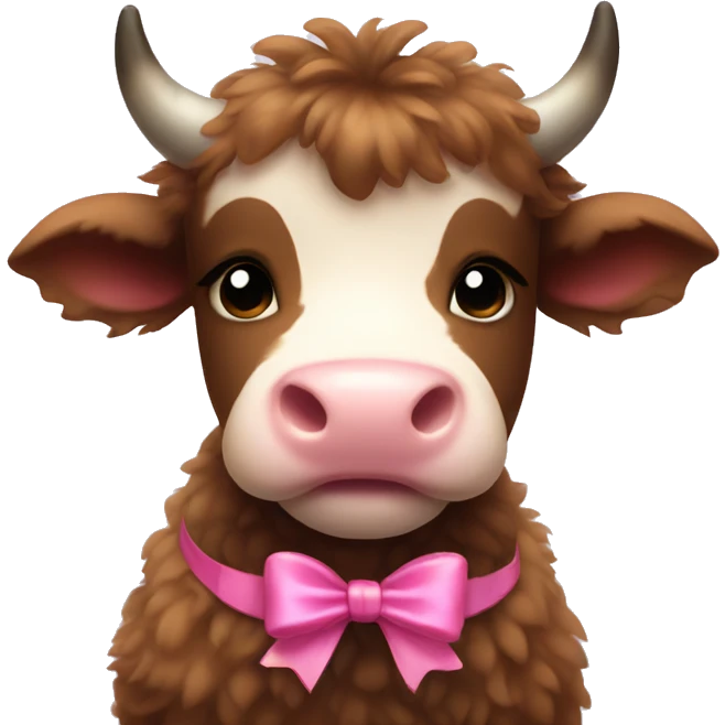 brown fluffy baby  cow with a small pink bow emoji