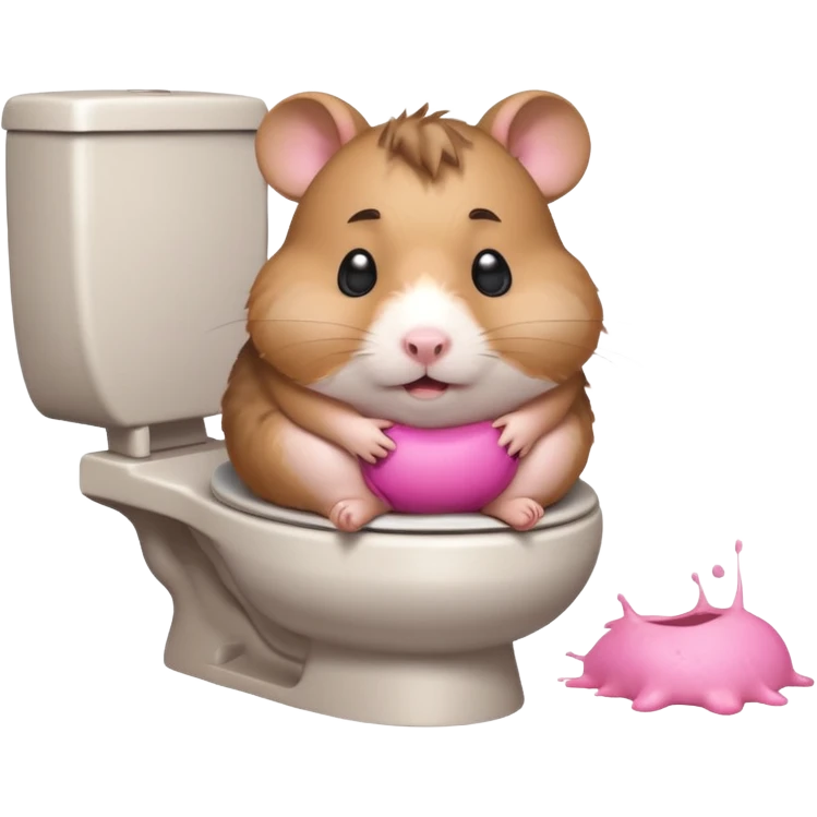 Cute chubby cartoon-style hamster sitting on toilet pooping looking as if he had an accident emoji