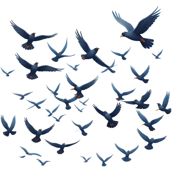 A flock of birds soaring across the sky, their wings spread wide as they glide gracefully through the air, creating a sense of freedom and movement emoji