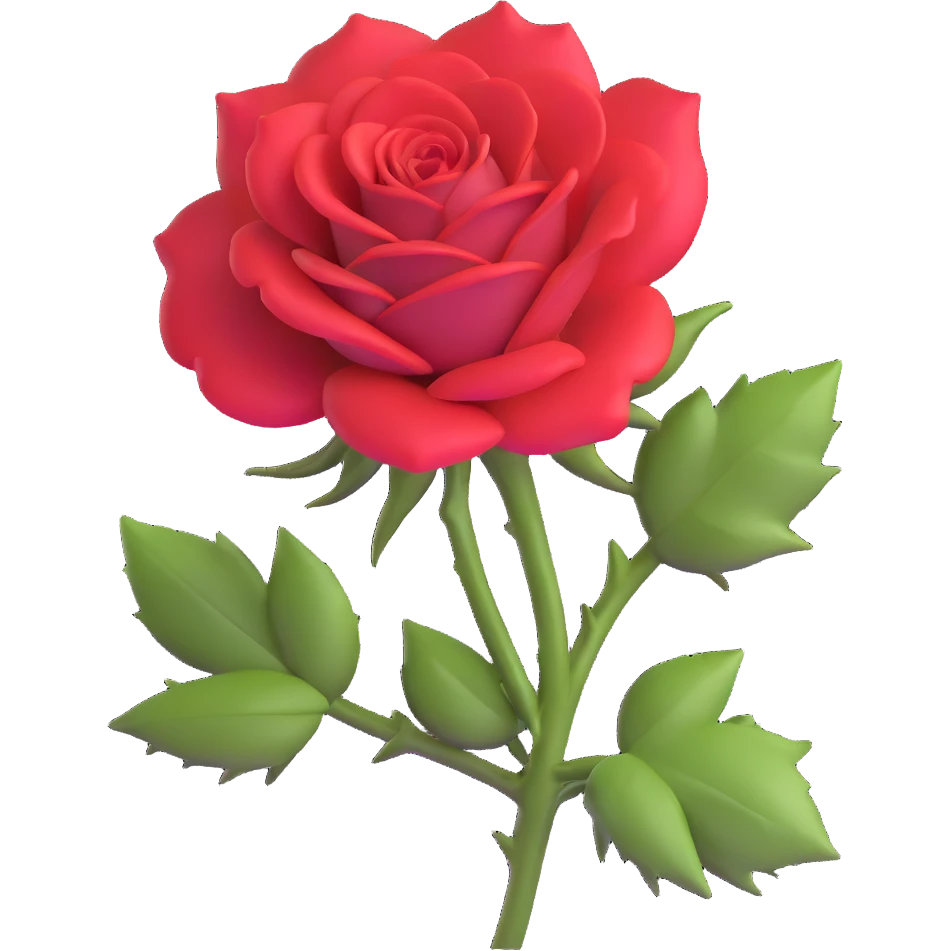 Elegant red rose flower with velvety petals and thorny stem emoji