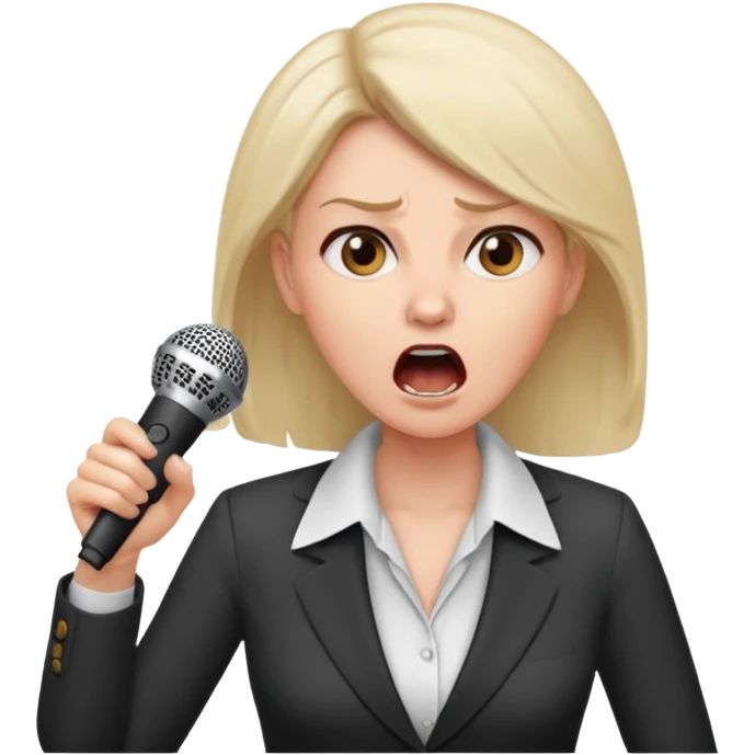 a office woman presenting her idea with microphone
a manager yelling in anger
the office woman stops and fears emoji