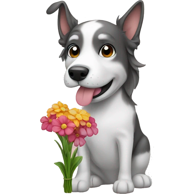 Dog smelling flowers emoji