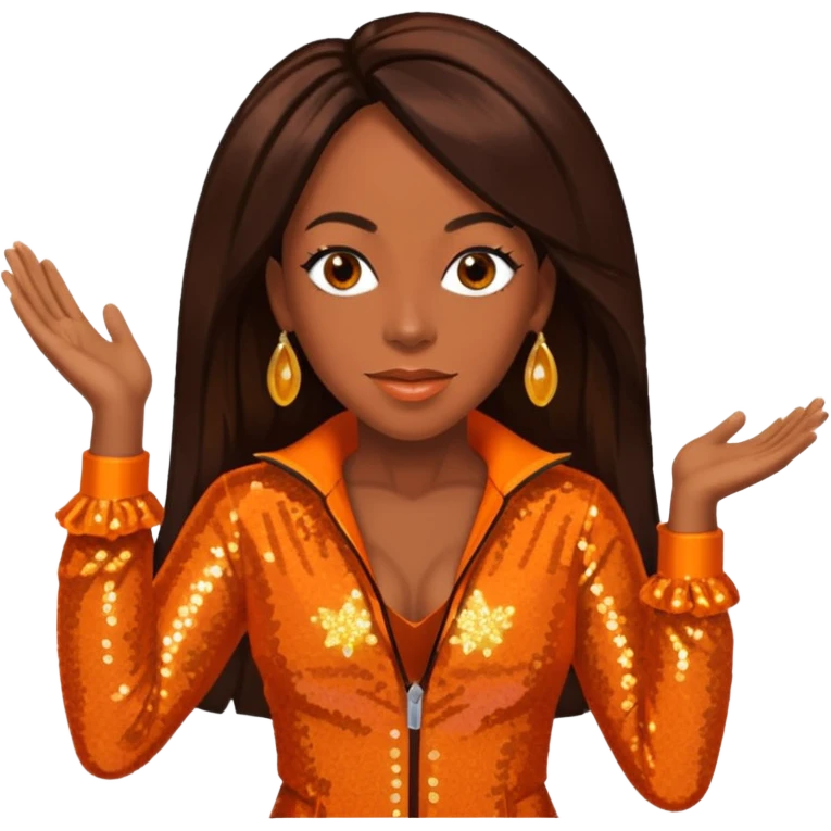 Tichina Arnold with long dark brown hair, orange sequin outfit emoji